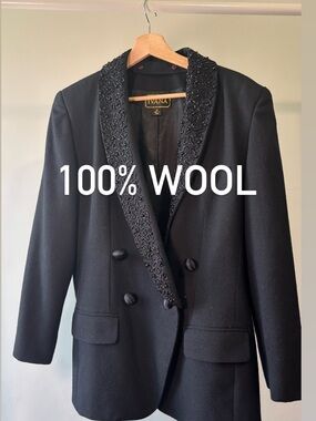 Ivana Vintage Black Beaded Shawl Collar Blazer | 100% silk | size 12